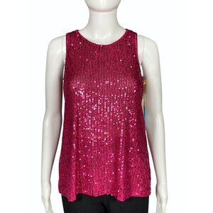 CeCe Womens Small Pink Sequin Keyhole Back Tank Top Stretch New